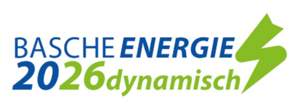 Logo for Basche Energie 2026 dynamisch, with blue and green text and a green lightning bolt graphic